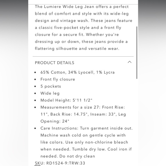 SASSON x JOHNNY WAS Lumiere Wide Leg Jean in True Blue Rinse Size 26 NWT 98 - Picture 8 of 12